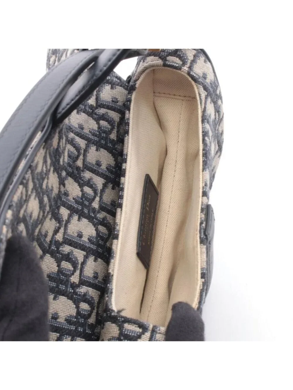 Dior Saddle Bag Mini Oblique Peacock Navy Canvas Leather Ivory - Picture 3 of 6